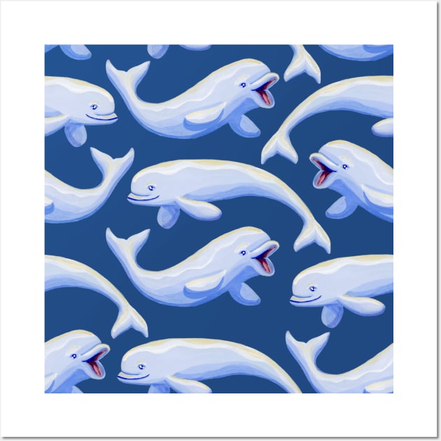 Gouache Beluga Whales Pattern Wall Art by paintedpansy